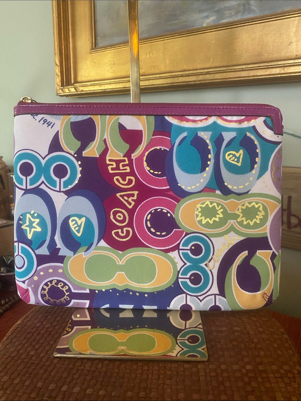 Coach Poppy Art Graffiti Laptop Sleeve Case Pouch Colorful Canvas Zip Portfolio